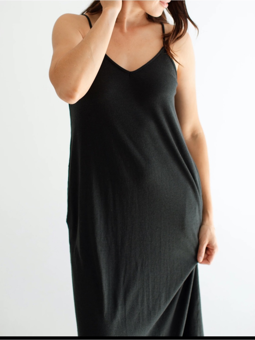 NEW CARLY JEAN LOS ANGELES CJLA Favorite Ribbed Spaghetti Dress Black XXXL - Picture 4 of 8